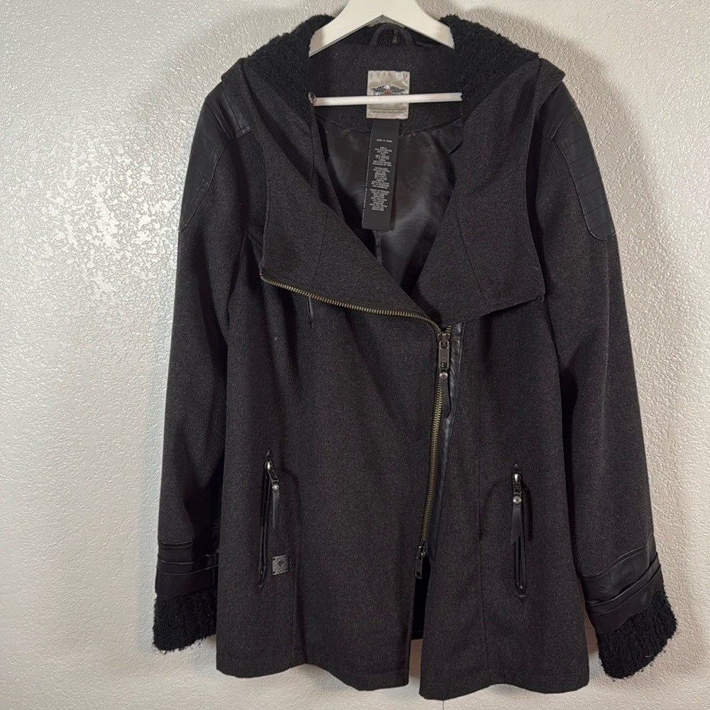 Harley Davidson Charcoal Gray Wool Blend Moto Jacket Size 1X